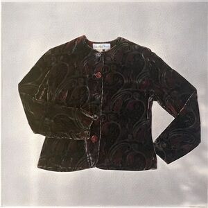 Vintage Velvet Blazer fabric Covered buttons Paisley Multicolor Jacket